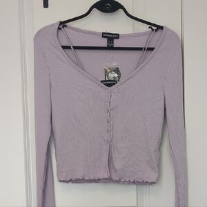 Purple Fitted Cardigan And Cropped Top Set